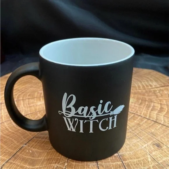New coffee/tea mug set of 2 black white “Basic Witch” - Picture 2 of 4
